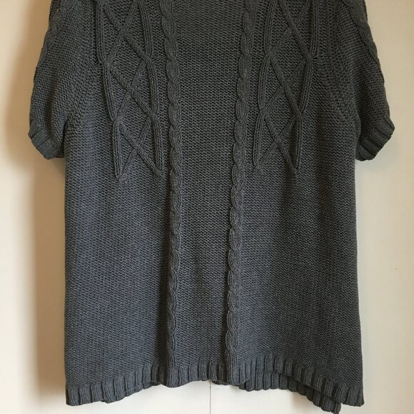 Chunky Cable Knit Short Sleeve Cotton Button Up Cardigan Sweater - Picture 8 of 15